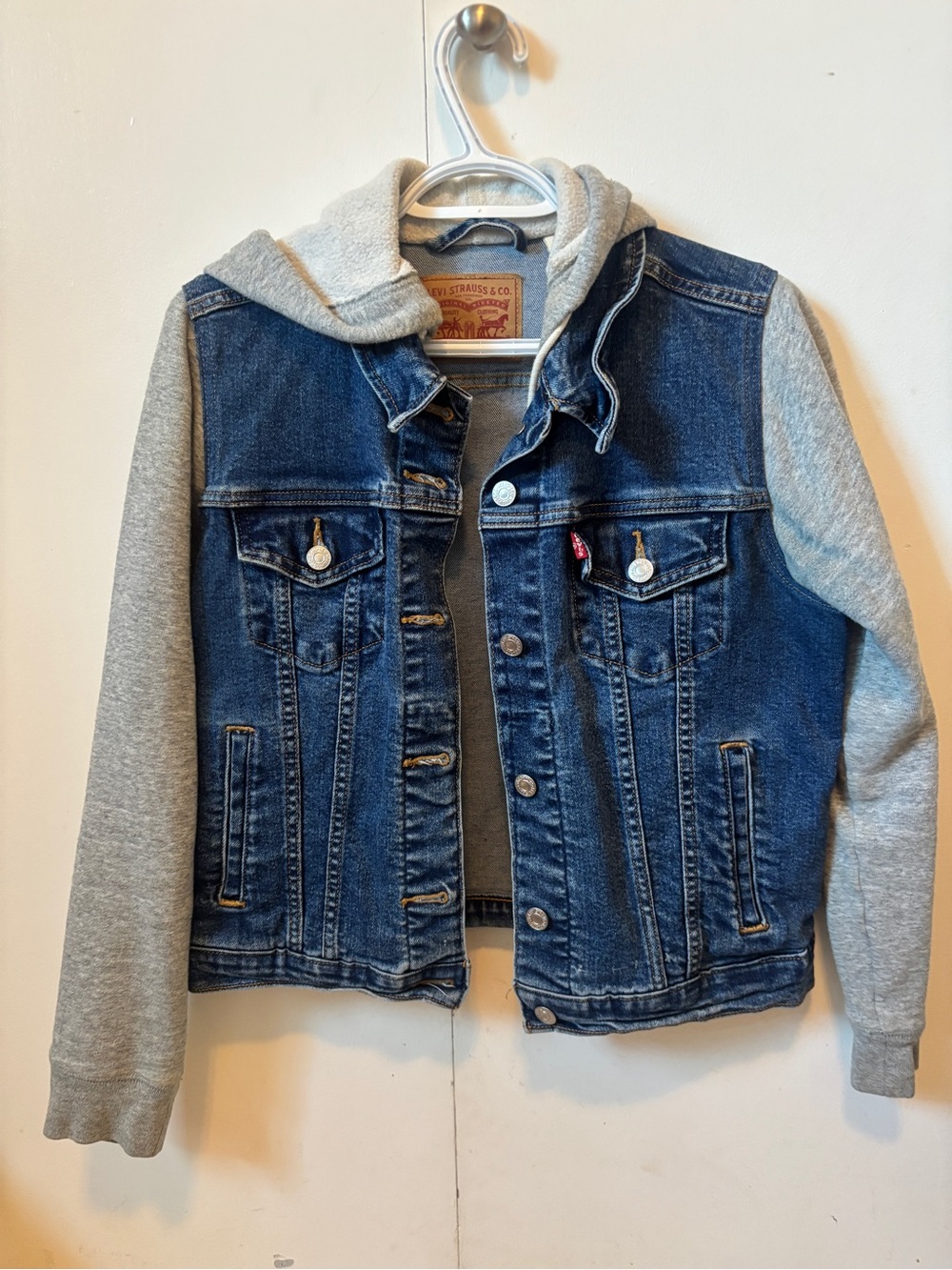 Levi's Denim Jacket with Gray Hoodie and Sleeves
